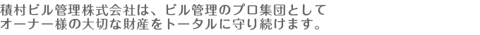 積村ビル管理株式会社は、ビル管理のプロ集団としてオーナー様の大切な財産をトータルに守り続けます。